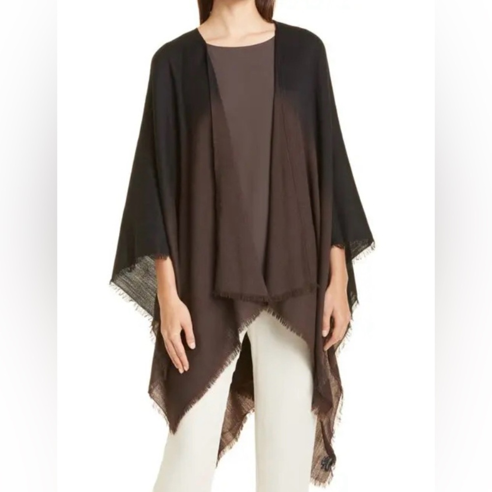 EILEEN FISHER OMBRÉ SILK-BLEND PONCHO IN ESPRESSO